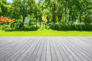 Green park wooden walkway in the center of the city